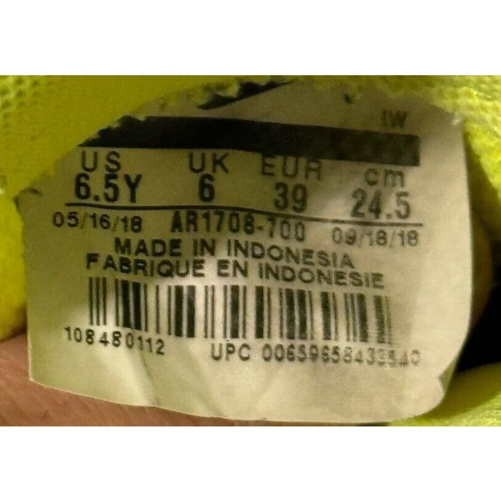 Nike Air Force 1 '07 LV8 Overbranding Yellow Volt Neon 2018 Size 6.5Y AJ7747-70